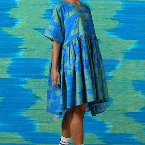 NWT: Ikat Blue Mini Dover Dress norblack norwhite